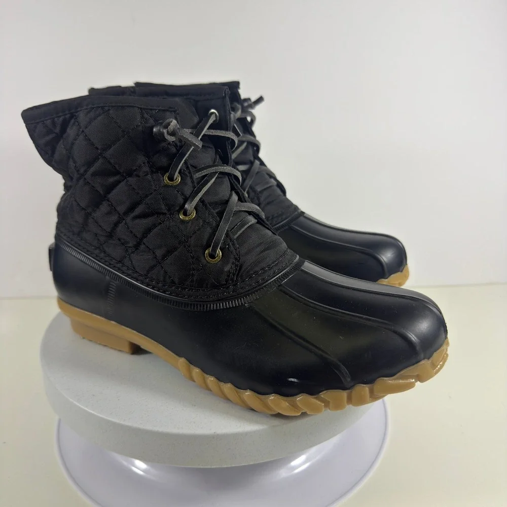 Nautica Womens Black Quilted Duck Boots Waterproof Ankle Rain‎ Snow Boots Zipper